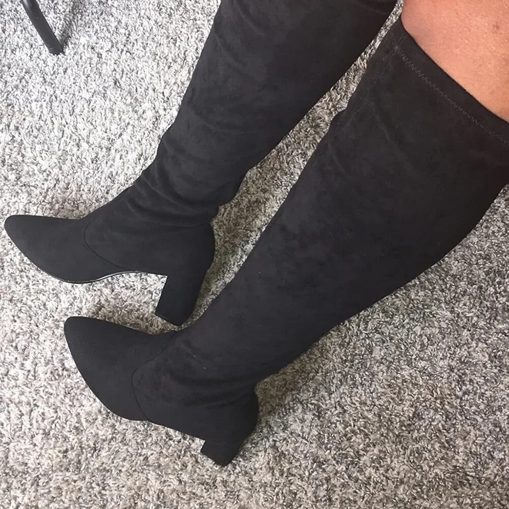 🆕Women's 8957black Polyurethane High Pointy-toe High-heel Over The Knee Boots